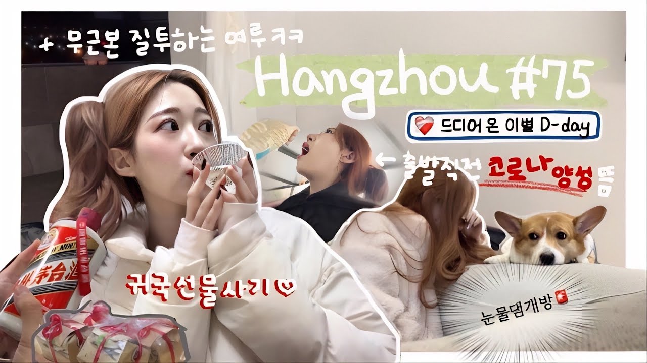 항저우 브이로그 75ㅣ한중커플ㅣ헤이 빅스비 내 눈물댐 잠궈줘... 눈물 마를틈 없던 귀국준비☔️ (ft.코로나 양성)ㅣ🎁 귀국선물 사기ㅣ투리구슬 여루의 무근본 질투🤷‍♂️