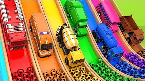 Learn Colors with 7 Street Vehicles and Surprise Soccer Ball Flying Toy Cars Pretend Play for kids