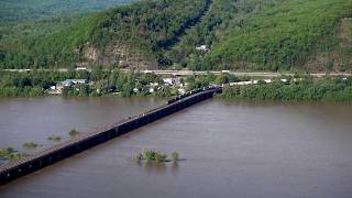 NS westbound double stack intermodal train on the Rockville Bridge, Pittsburgh Line