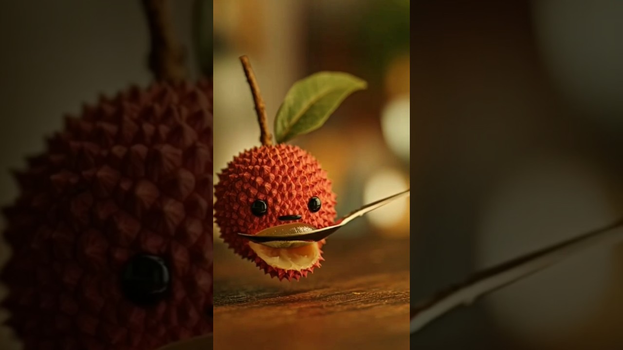 a baby litchi eats tiny bites of litchi 🍑 