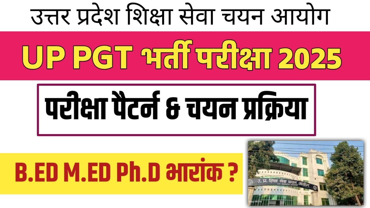 UP PGT 2025 परीक्षा पैटर्न & चयन प्रक्रिया। UP PGT SYLLABUS । B.ED M.Ed Ph.D का कितना भारांक मिलेगा