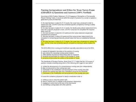 Nursing Jurisprudence and Ethics for Texas Nurses Exam GRADED A