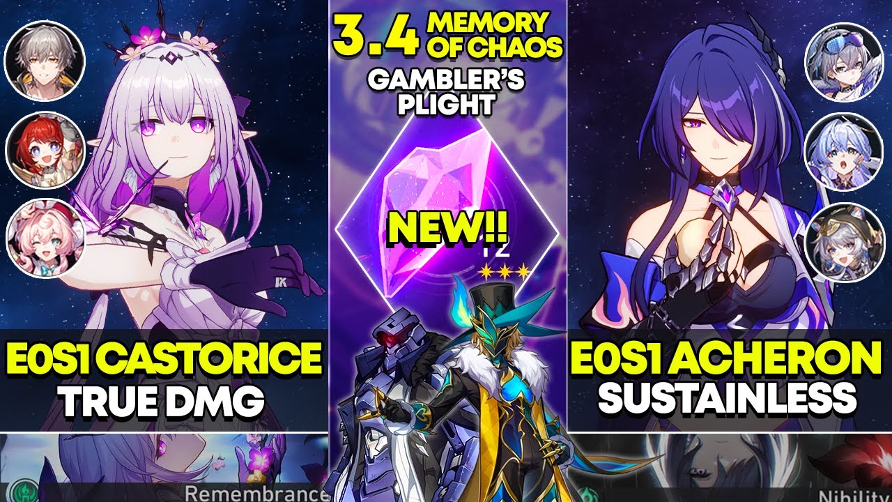 E0S1 Castorice True DMG & E0S1 Acheron Sustainless | Memory of Chaos 12 | Honkai Star Rail 3.4
