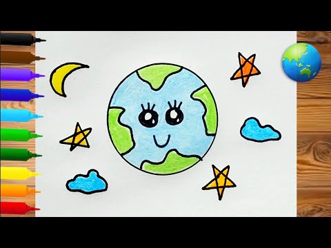 رسم الكرة الارضية رسم كيوت للاطفال رسم سهل رسم كوكب الارض سهل الرسم للاطفال 