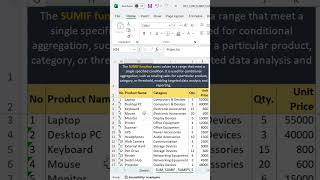 SUMIF Function in excel | How to use SUMIF Function |  #excel #exceltips#shorts #shortvideo