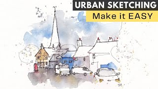 Easy and Relaxing Urban Sketching Tutorial with Ink and Watercolors | StepbyStep Real Time Drawing