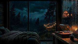 ⛈️ Fall Asleep Instantly: Dark Cabin Rainstorm & Vintage Record Player ASMR | 100% Ad-Free