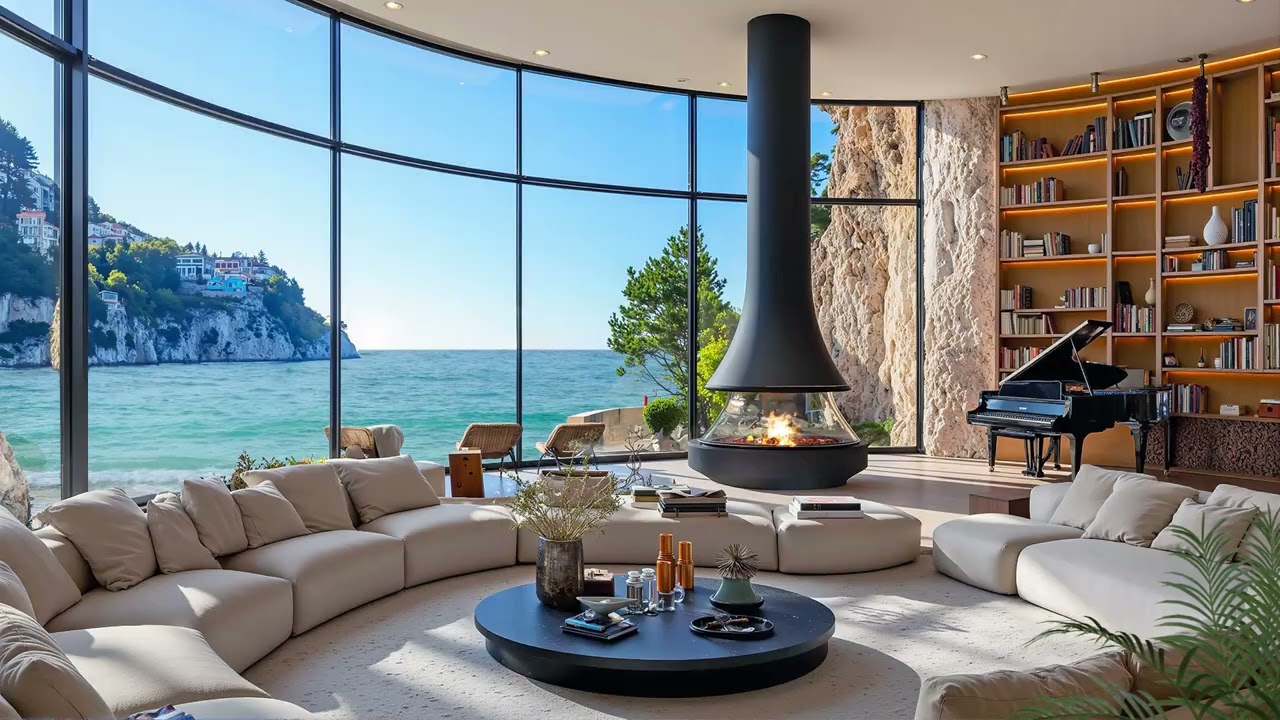 Luxury Seaside Fireplace Bossa Nova 🌊 Cozy Jazz Piano in an Ocean