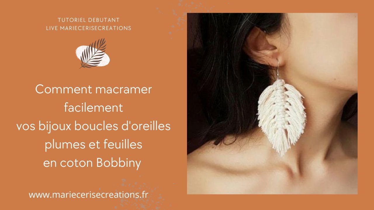 Kit macramé boucles d'oreilles - plumes & pompons