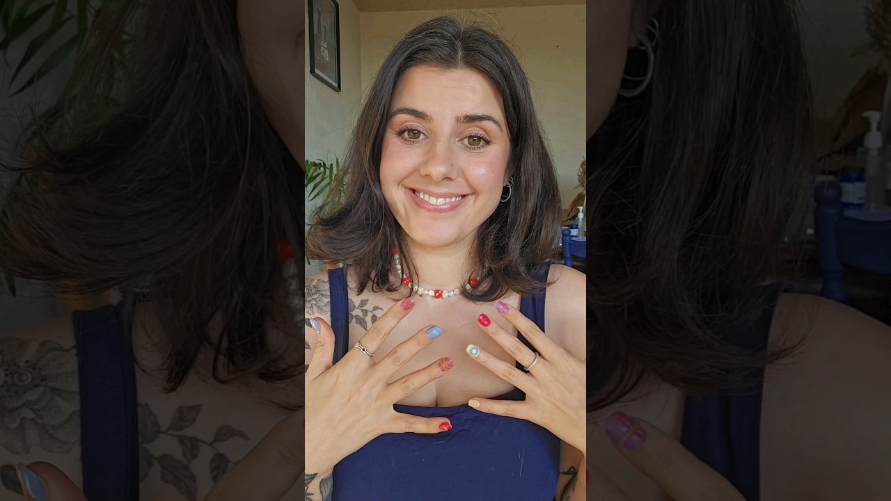 ASMR trying some vibrant press on nails ✨🌈