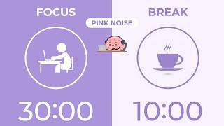 30/10 Pomodoro Purple Timer with Pink Noise 🎧 5-Hour Study with Me for Deep Focus &amp; ADHD ✨
