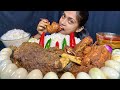 Spicy mutton leg curry whole chicken curry boiled egg with rice eating big bites mutton eating