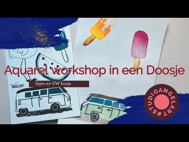 Aquarel Workshop leren aquarelleren VW busje en ijsjes