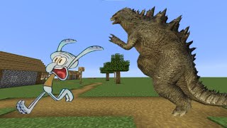 Squidward runs away from Godzilla Minecraft Edition