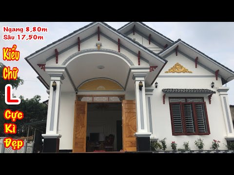 Mẫu nhà cấp 4 hình chữ L với 3 mái thái mặt tiền cực kì đẹp. Chuẩn kiểu mẫu nhà vườn .8,80x17,50