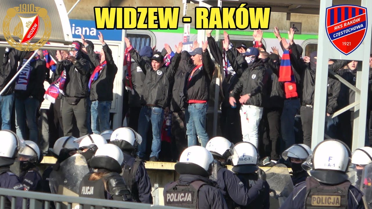 Widzew - Raków Częstochowa:  Przemarsz kibiców Rakowa, przejazdy alarmowe i akcja Policji