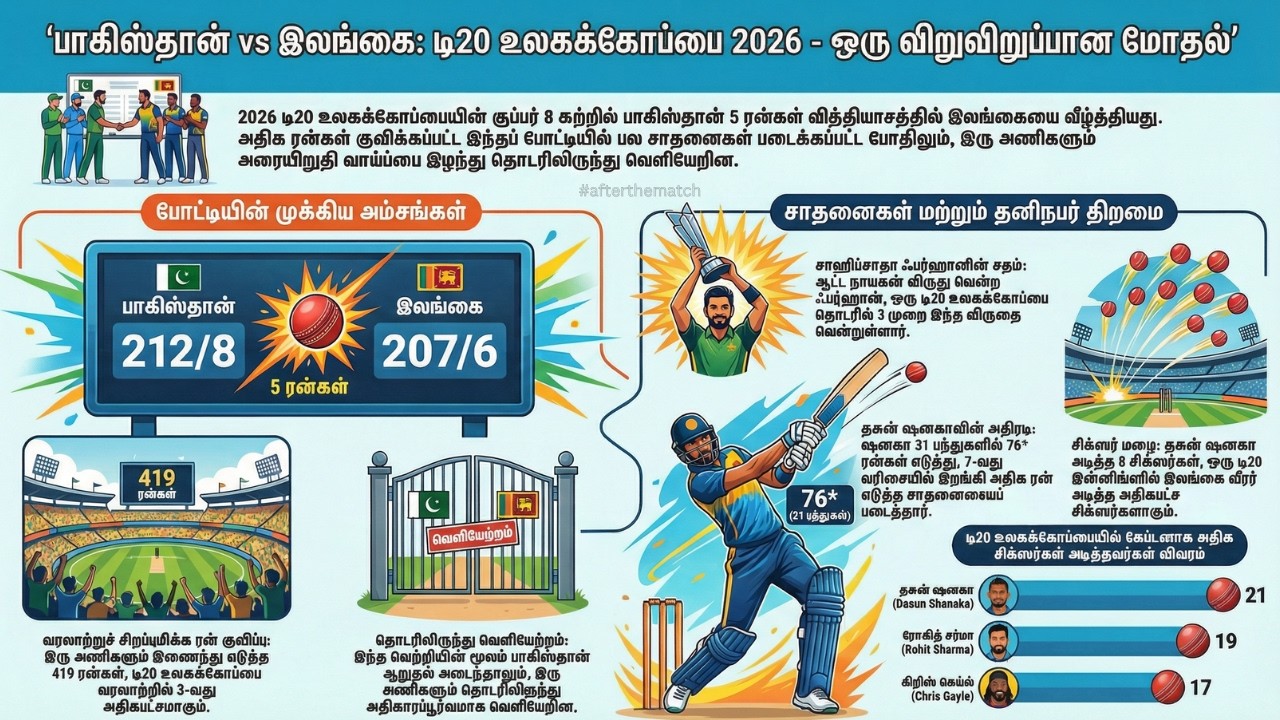 பாகிஸ்தான் vs இலங்கை T20 உலகக் கோப்பை 2026 – துரதிர்ஷ்டமான முடிவு!