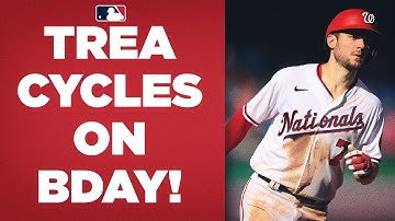 Trea Turner hits for the CYCLE on his birthday! (His third career cycle ties Major League record)