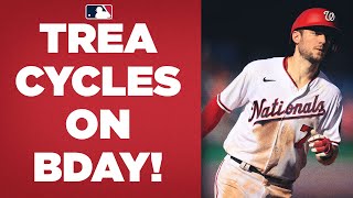 Trea Turner hits for the CYCLE on his birthday! (His third career cycle ties Major League record)