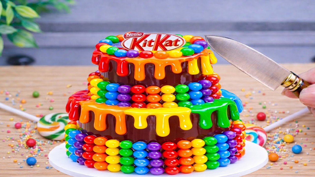 Amazing 2-Tier Rainbow KITKAT Cake 🌈 Perfect Chocolate Drip | Mini ...