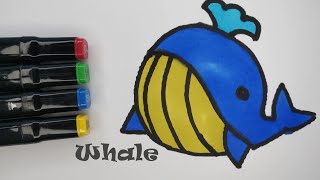 Easy Whale Drawing, Coloring for Adults, Kids and Toddlers | Learning for Adults, Kids and Children