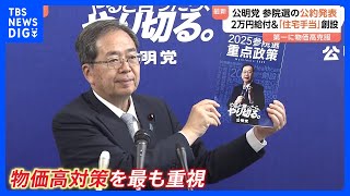 公明党 “子育て世帯の負担軽減へ扶養控除見直し”　参院選公約を発表　“2万円給付”実施　住宅手当も創設めざす｜TBS NEWS DIG