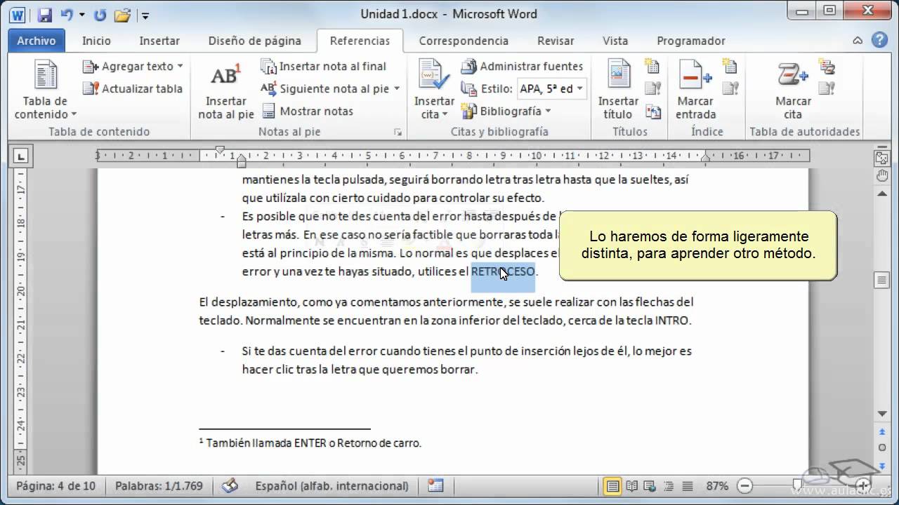 Curso de Word 2010. 18.3. Notas al pie. - YouTube