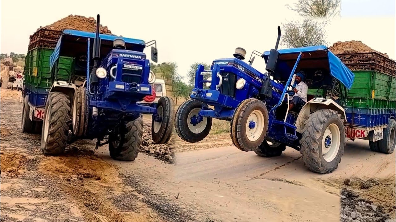 Farmtrac 60 | Tractor stuck in Climbing | Tractor vs trolley | Tractor trolley video | Trolley video