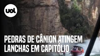 Acidente em Capitólio: Pedras de cânion atingem três lanchas, diz corpo de bombeiros