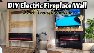 DIY ELECTRIC FIREPLACE / DIY SHIPLAP FIREPLACE / WALL TRANSFORMATION