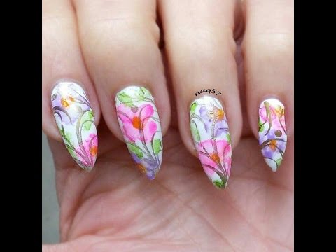 Abstract watercolor flower nail art design  YouTube