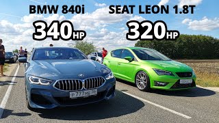 НОВАЯ BMW 840i vs SEAT LEON 1.8T Stage 3. AUDI A3 2.0T 460л.с. POLO 1.4T vs KALINA SPORT. ГОНКА