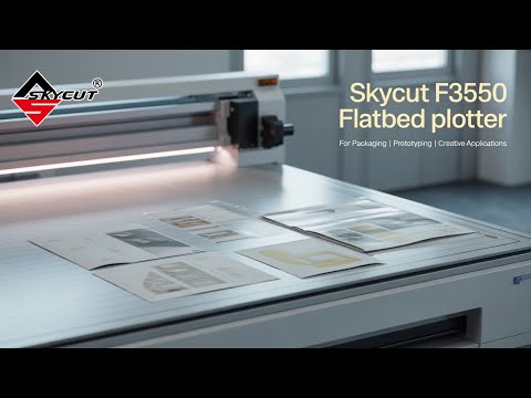 Skycut F3550 tabletop flatbed plotter for packaging, prototyping, and creative applications.