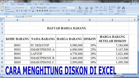 Cara menghitung diskon di excel