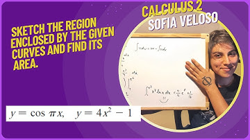 6.1.19 Sketch the region enclosed by the given curves and find its area. y = cos(πx), y = 4x^2 - 1