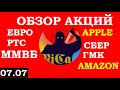 ОБЗОР АКЦИЙ. ЕВРО. РТС. APPLE.СБЕРБАНК. ГМК Норильский Никель. AMAZON.07.07.Трейдинг.Инвестиции 2021