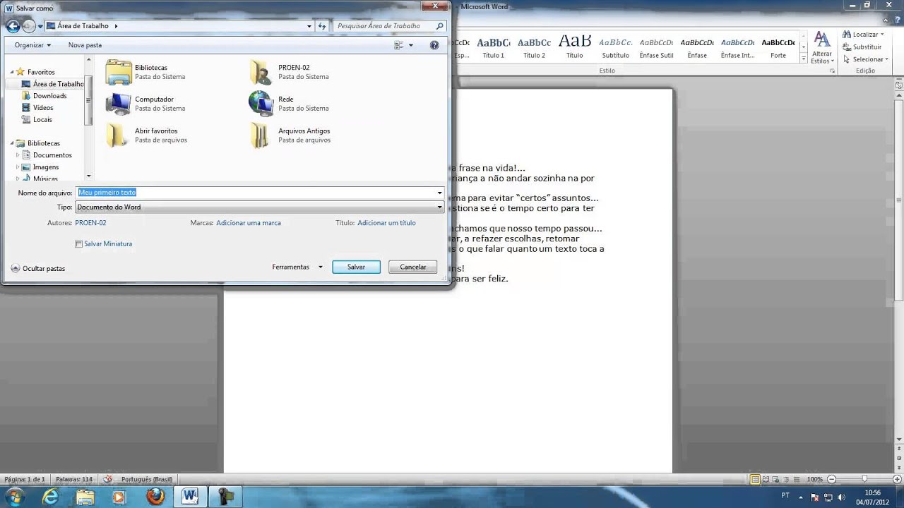salvando o documento no Word