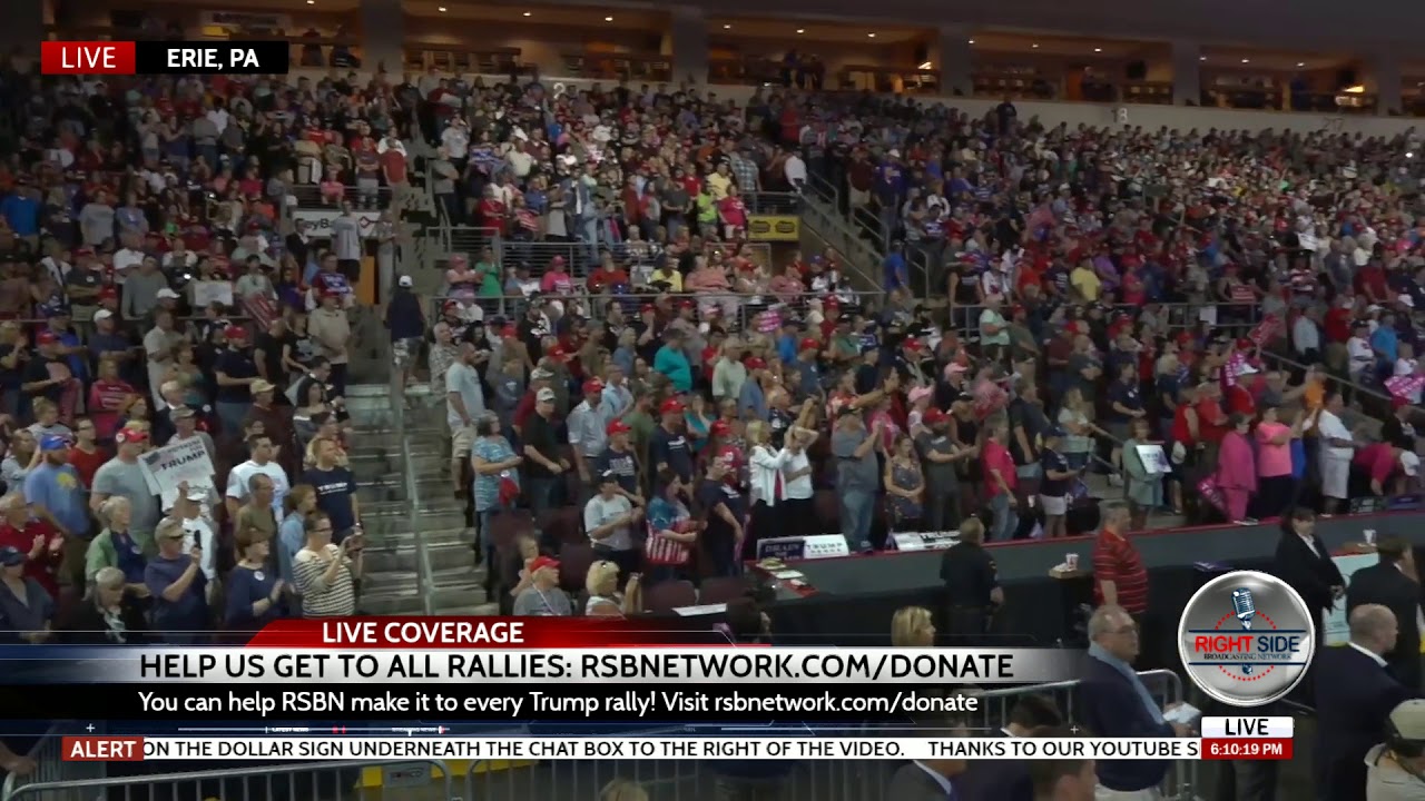 right side broadcasting network trump 🚨INCREDIBLE! Trump Packs the House in Erie, PA + OVERFLOW Crowd Outside!
