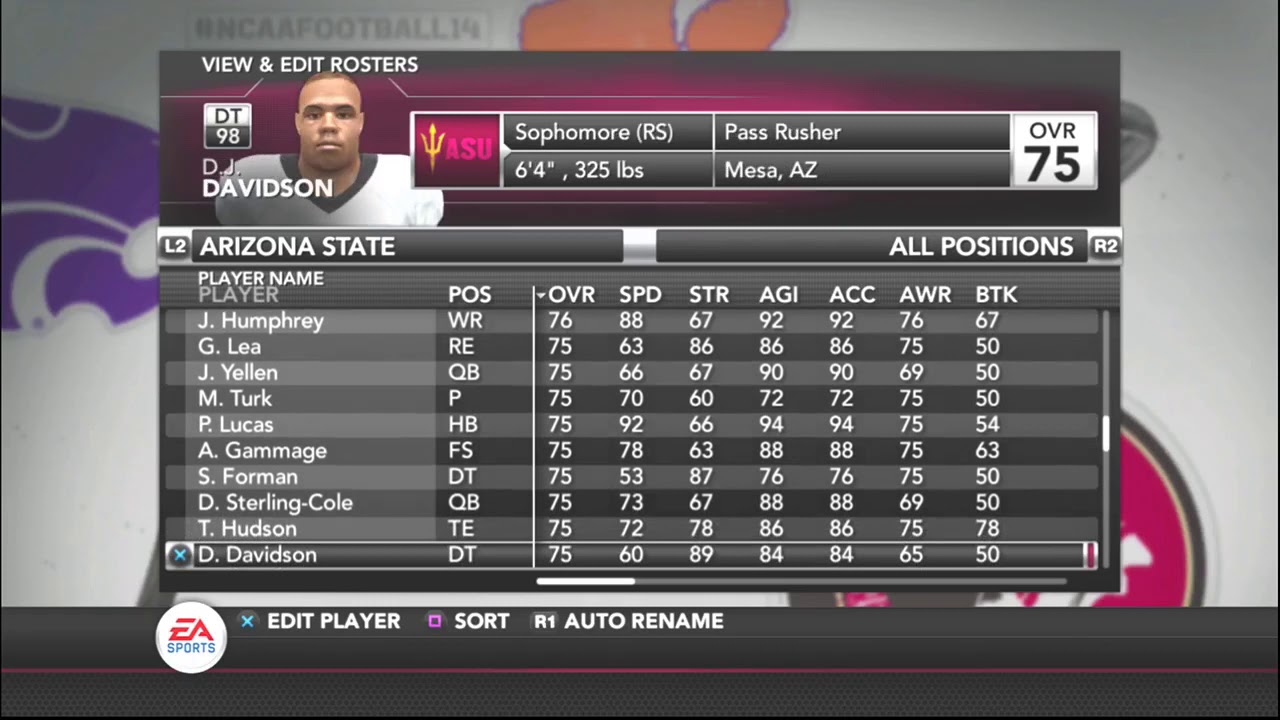 (Arizona State Roster View 2019) (NCAA Football 14) (2019 2020 College