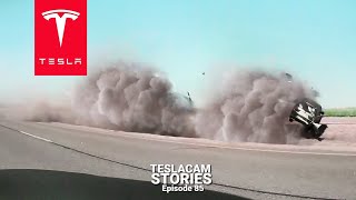 DRIVER FLIPS VEHICLE OVER INTERSTATE MEDIAN | TESLACAM STORIES 85