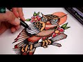 Easy Way for How to Draw Out a Tattoo Design of an Old School Owl
