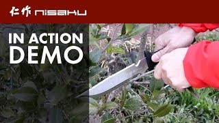 NJP810 - Nisaku Rikugatana Japanese Stainless Steel Field Knife - Live Demo