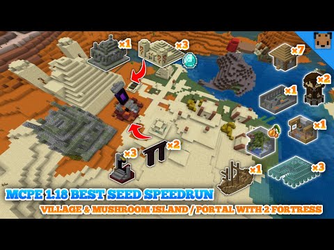 Minecraft pe 1.18 seed speedrun - Village with mushroom island / portal with double fortress & other