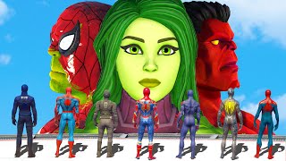 Team Spider Man VS She-Hulk \& Hulk Army \& Grey Hulk \& Red Hulk \& Iron Spider Suit | Epic Battle