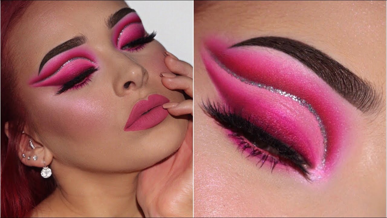 Bright Pink Glitter Cut Crease Valentines Day Inspired Makeup