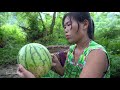 Primitive Life - Bushcraft Camp, Cooking Fish in Watermelon, Survival in the rainforest