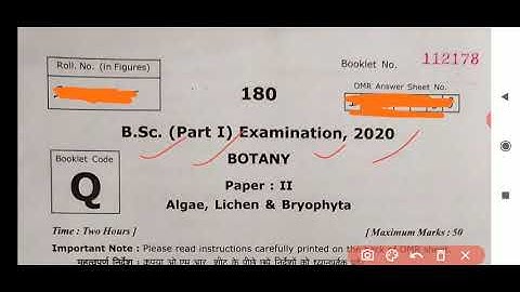 Botany Paper 2nd Algae, Lichen& Bryophyta BSC 1st yr 2020 objective type question paper Awadh unrsty
