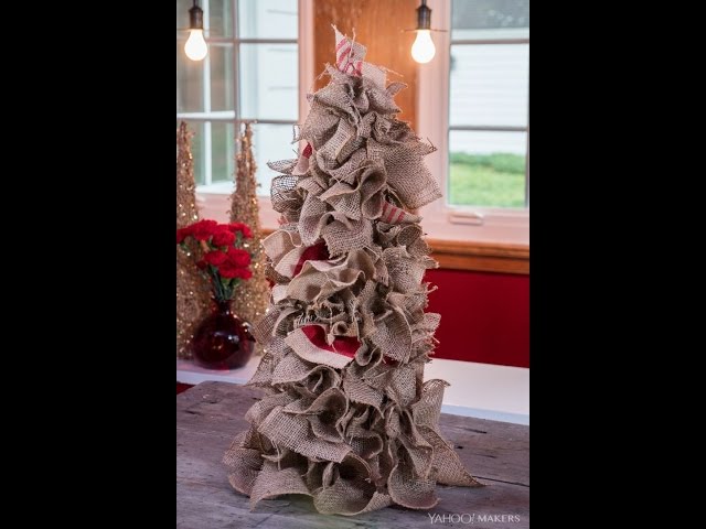 DIY Christmas Tree out of burlap, ribbon, and styrofoam cone. #christmas  #christmastree #decora…