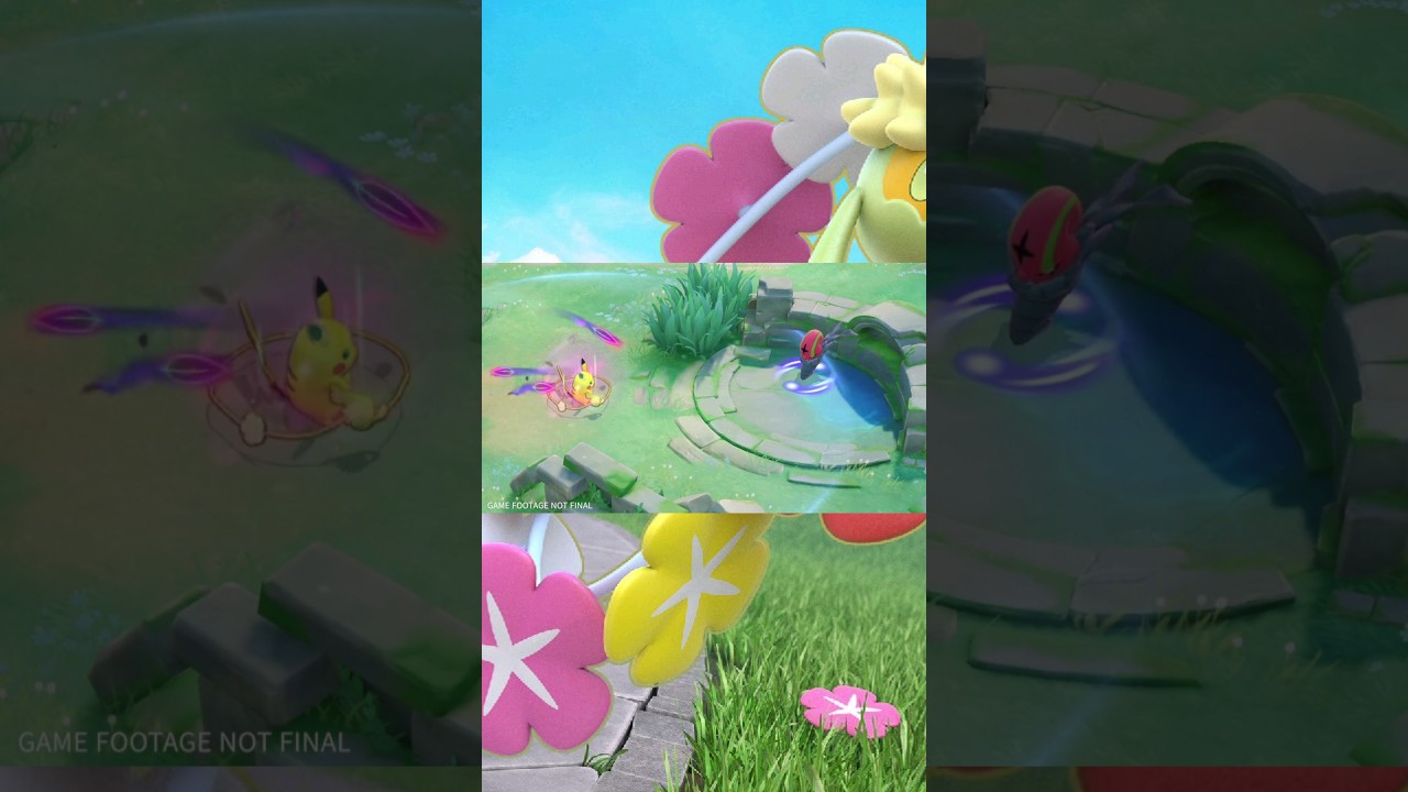 Comfey supporta Pikachu con Cura Floreale contro Accelgor su 