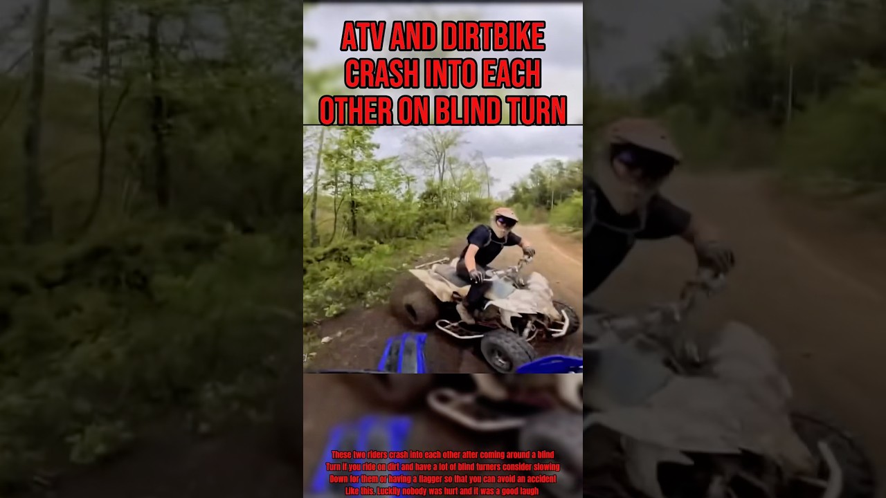 ATV And Dirtbike Crash Into Each Other On Blind Turn @dad.speed on IG #biker#crash#motorcycle